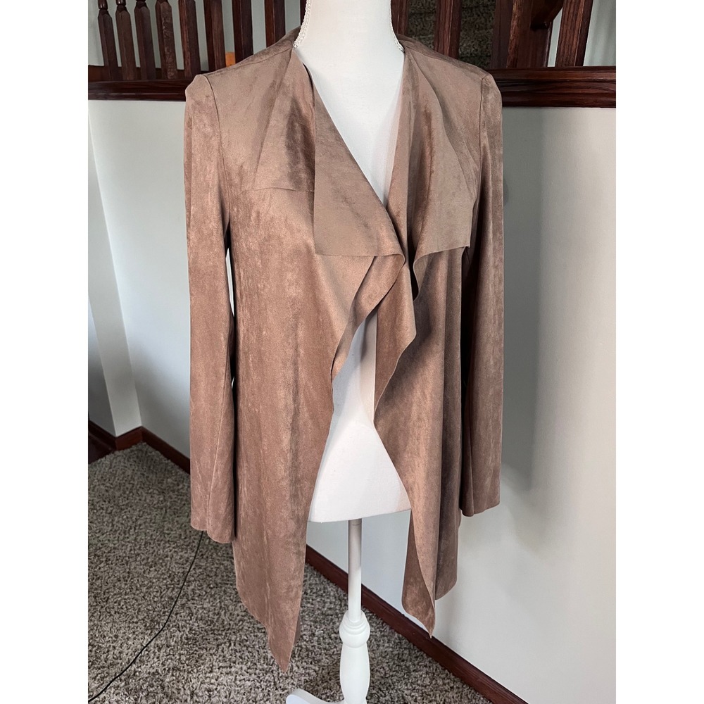 KUT from the Kloth Womens Faux Suede Drape Front Jacket Tan Brown Small
